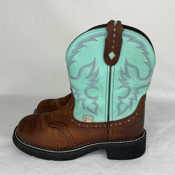 Justin Gypsy Boots Women’s 7B Brown Turquoise Blue Leather Embroidered Western - Picture 16 of 16